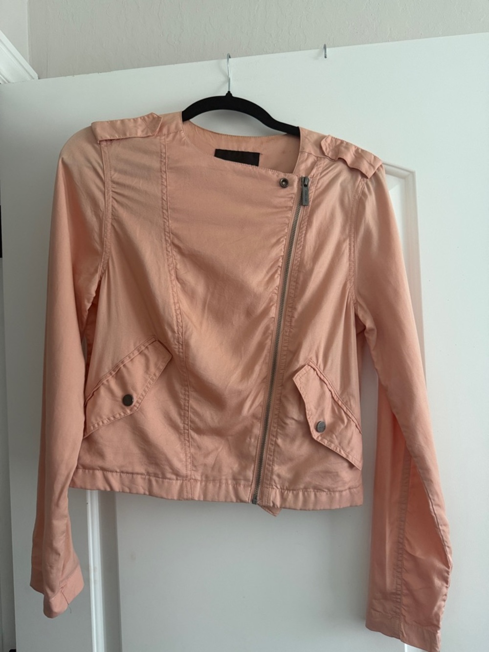 Sanctuary Soft Peach Asymmetrical Zip Bomber Jacket